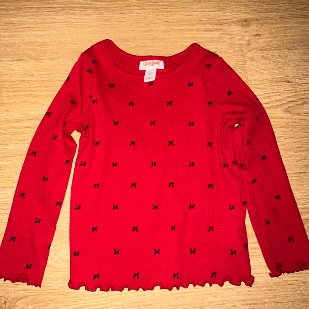 Cat & Jack Red Long Sleeve Tee with Black Bow Pattern